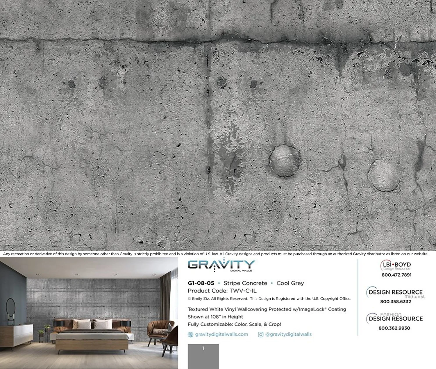 G1-08-05 Stripe Concrete • Cool Grey — Gravity Digital Walls